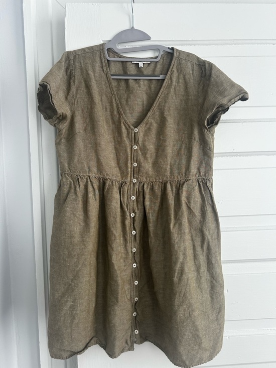 Madewell Dresses & Skirts - Madewell Button-Front Short Sleeve Linen Dress - Olive Brown